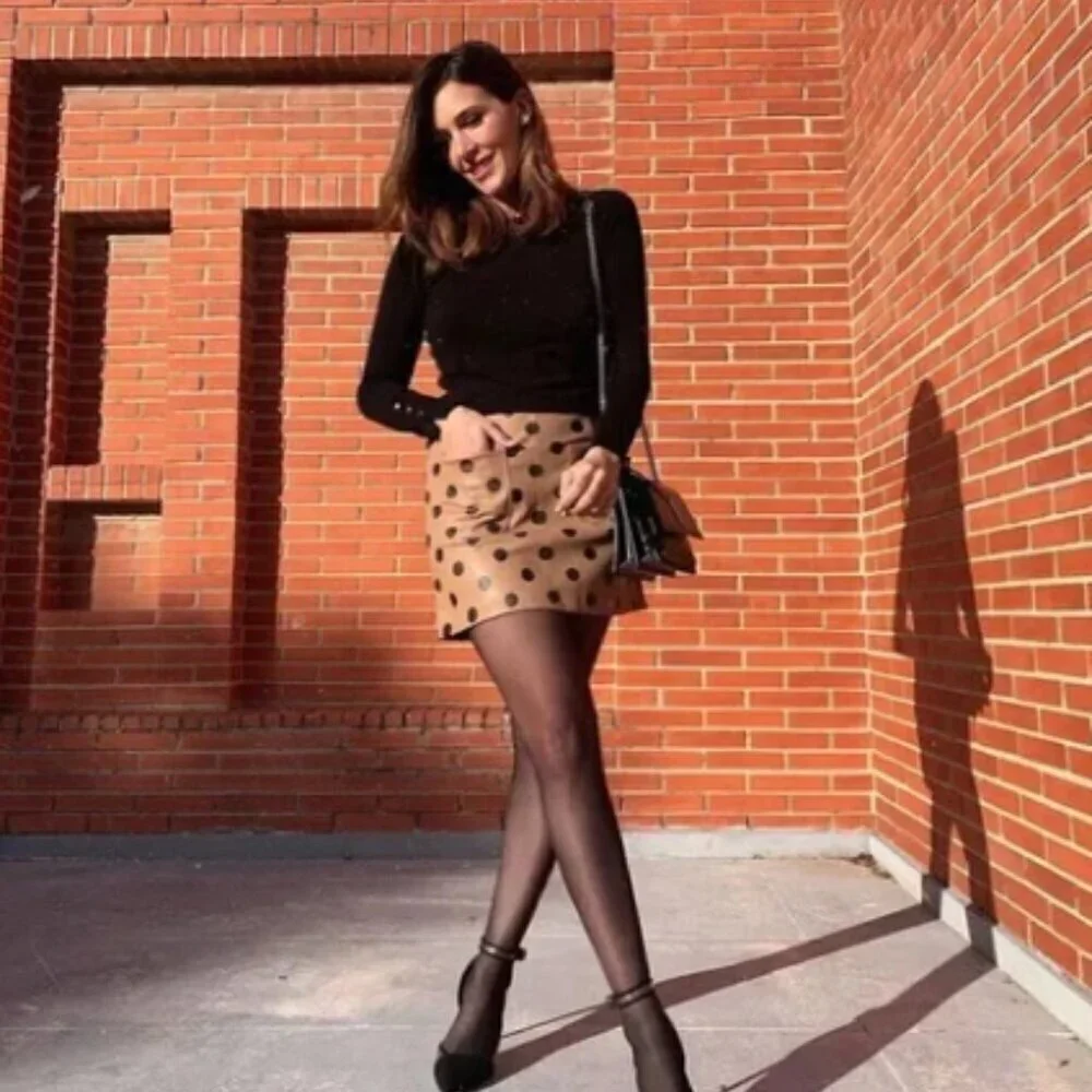 Zara Faux Leather Polka Dot Mini Skirt Size Small